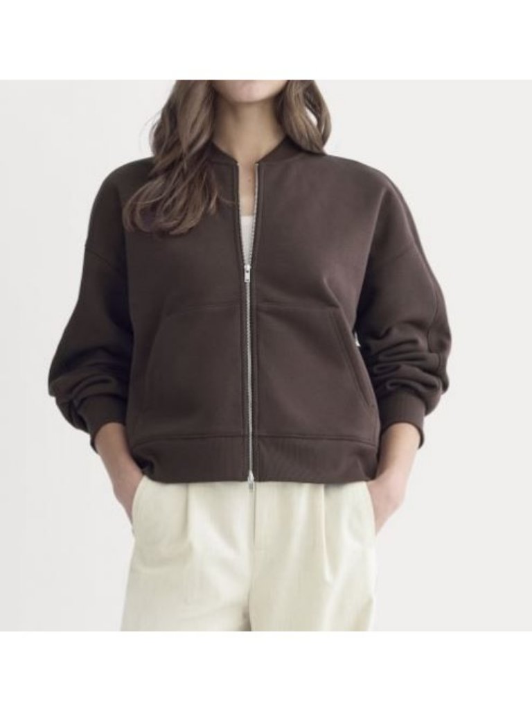 Everlane Luxe Fleece Bomber Jacket Full Zip Cropped Plum Purple Size Xxs Plum